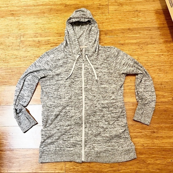 Athleta Tops - Athleta gray, black, white full zip sweatshirt jacket with hood & pockets. XL